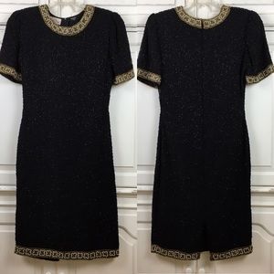 Laurence Kazar Beaded Black Cocktail Dress Small